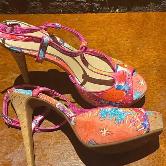 Gianni Bini Floral Print Heels, Sz 8 - Picture 10 of 10